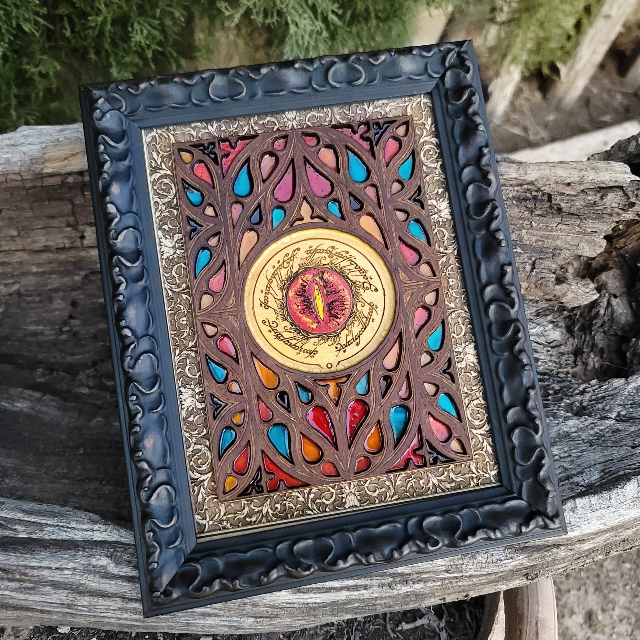 Lord of the Rings inspired wooden gothic wall hanging
