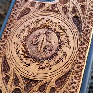 iPhone & Samsung Galaxy Wood Phone Case - LOTR Sauron Eye Gothic Pattern