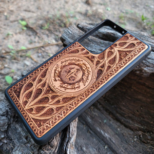 iPhone & Samsung Galaxy Wood Phone Case - LOTR Sauron Eye Gothic Pattern