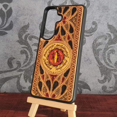 Handyhülle aus Holz - Gothic Muster Augen Design XIV Handbemalt