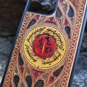 iPhone & Samsung Galaxy Wood Phone Case -  Sauron Eye Gothic Pattern Hand Painted