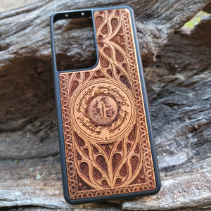 iPhone & Samsung Galaxy Wood Phone Case - LOTR Sauron Eye Gothic Pattern