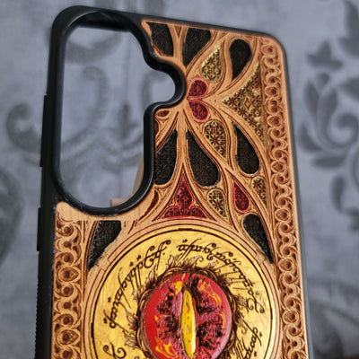 Handyhülle aus Holz - Gothic Muster Augen Design XIV Handbemalt