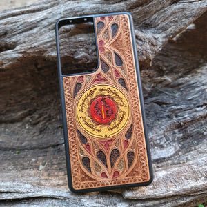 iPhone & Samsung Galaxy Wood Phone Case -  Sauron Eye Gothic Pattern Hand Painted