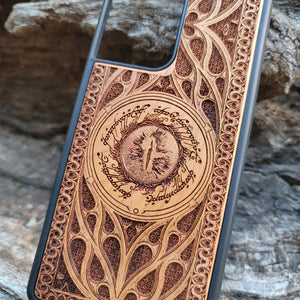 iPhone & Samsung Galaxy Wood Phone Case - LOTR Sauron Eye Gothic Pattern