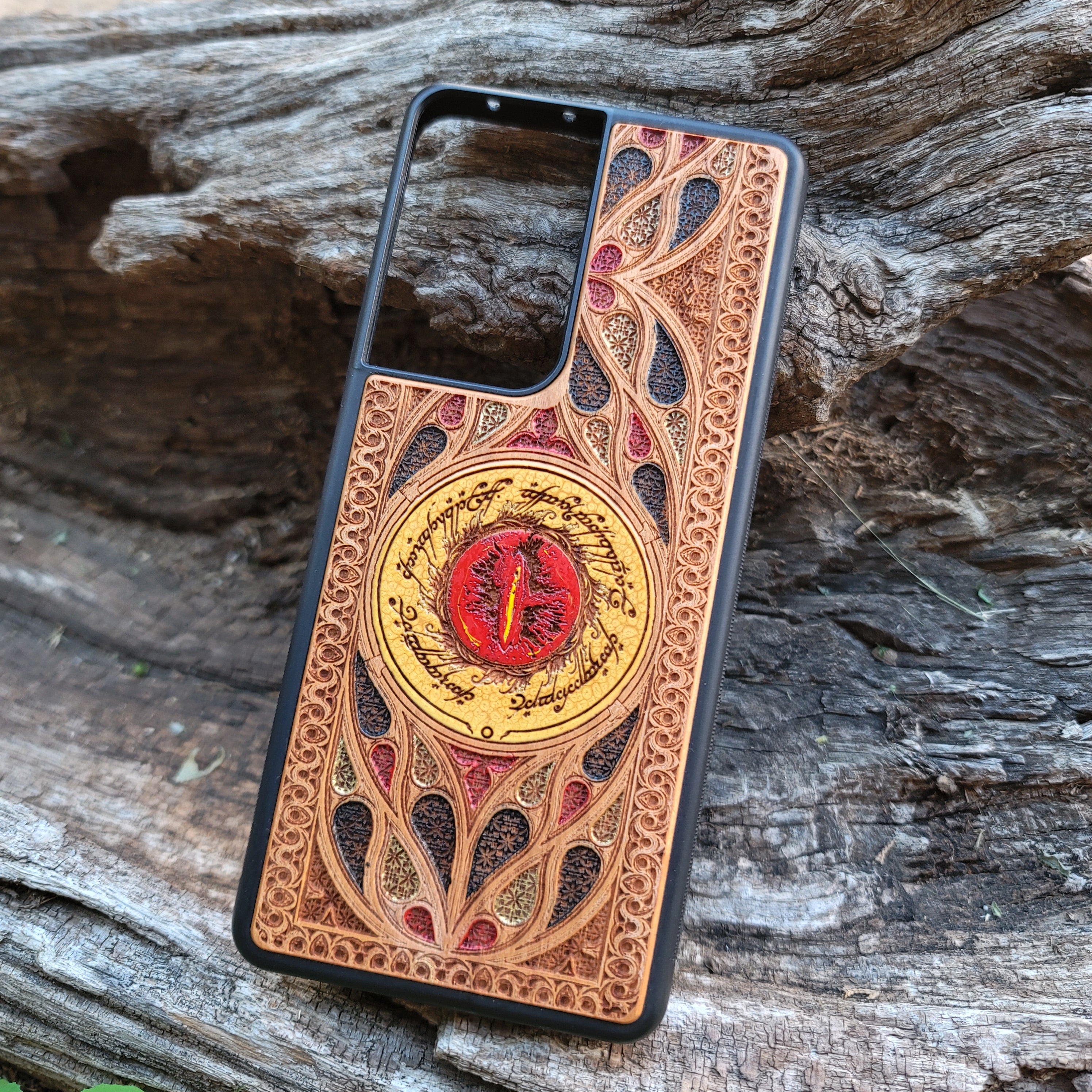 Wood Phone Case - Gothic Pattern Eye Design XIV Hand Painted