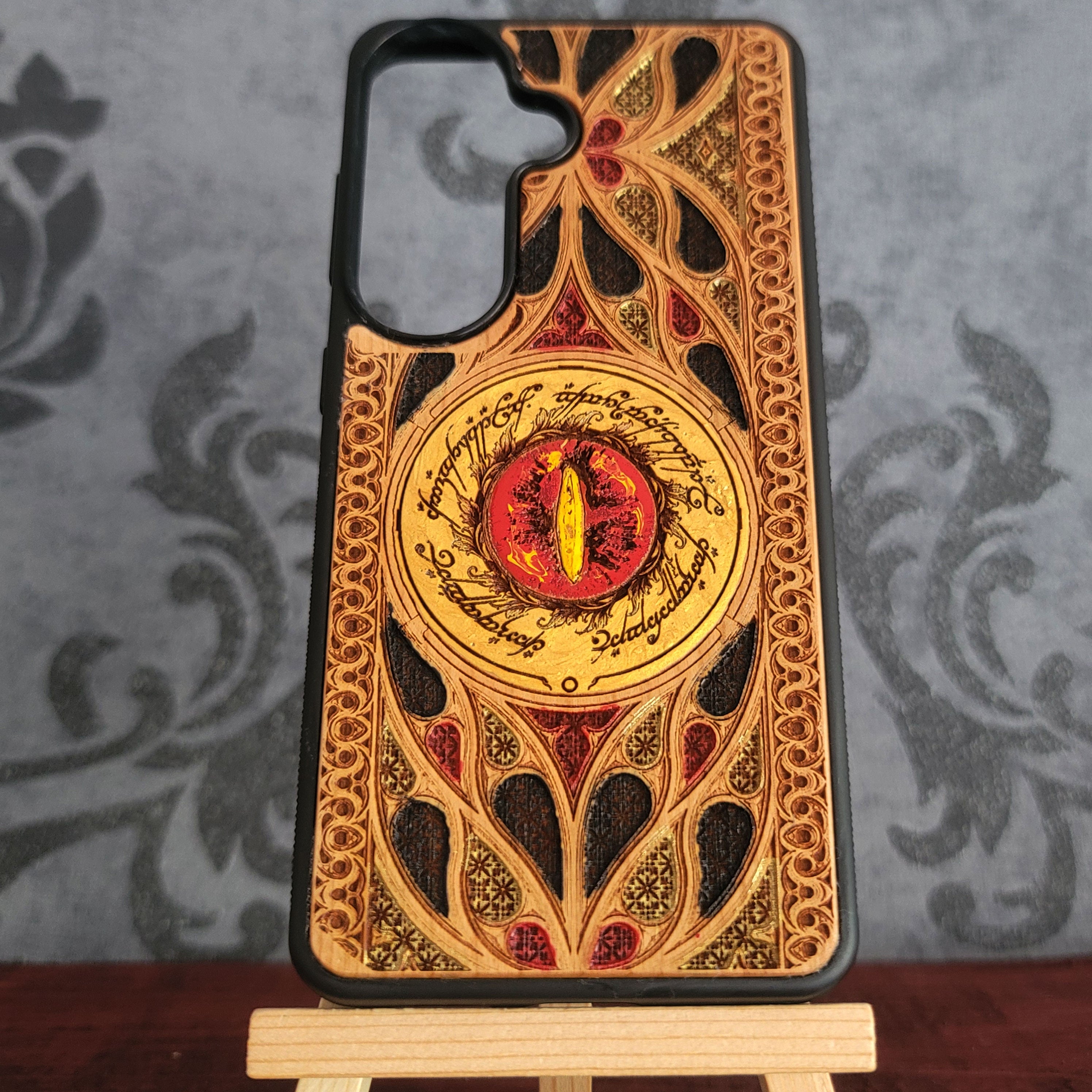 Handyhülle aus Holz - Gothic Muster Augen Design XIV Handbemalt