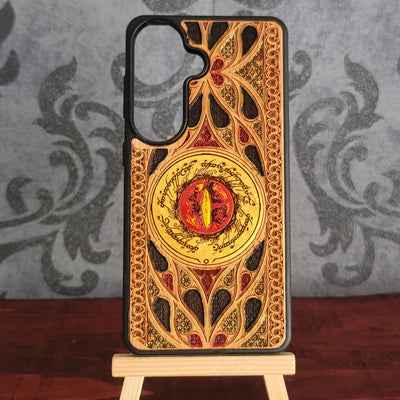 Handyhülle aus Holz - Gothic Muster Augen Design XIV Handbemalt
