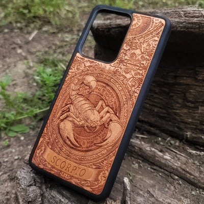 Scorpio constellation phone case engraved on natural wood