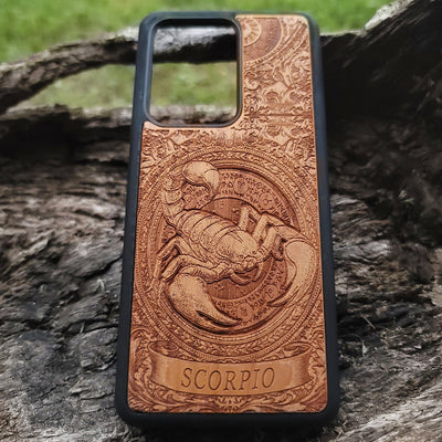 Wooden phone case for Scorpio lovers with horoscope theme