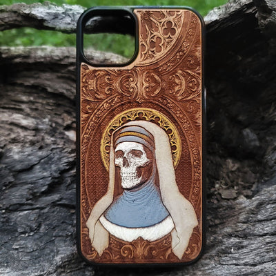 Color skeleton nun wood phone case iPhone  Galaxy S
