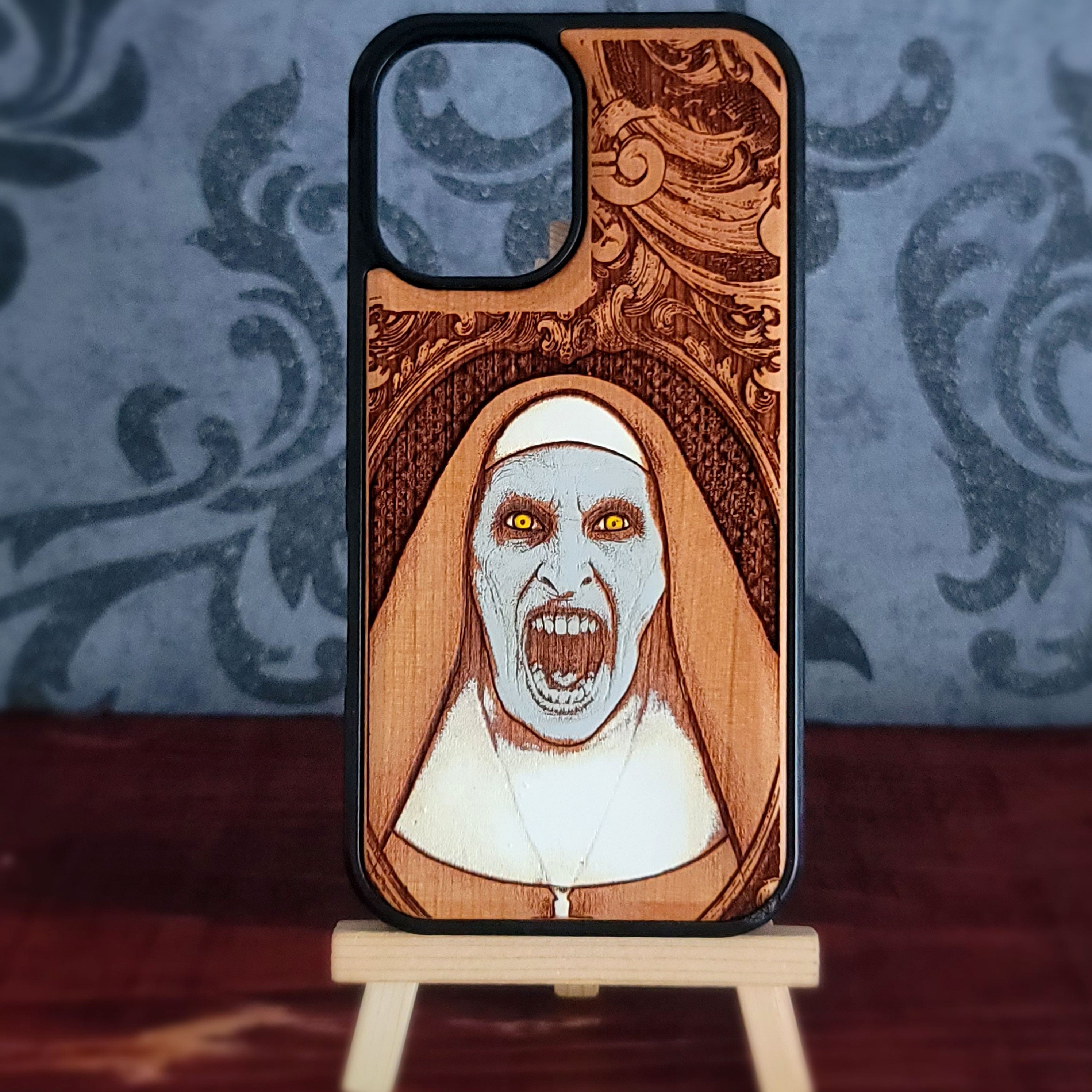 vampire nun wood phone case laser engraved