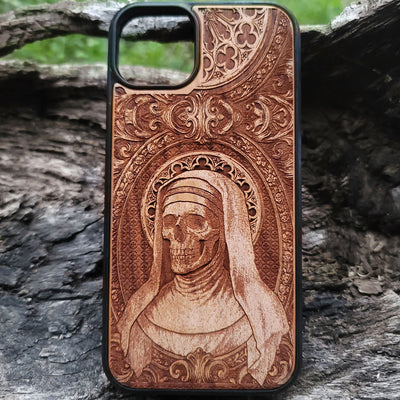Gothic skeleton nun wood phone case iPhone  Galaxy S