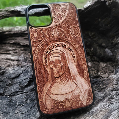 Skeleton nun dark gothic phone case iPhone  wood design


