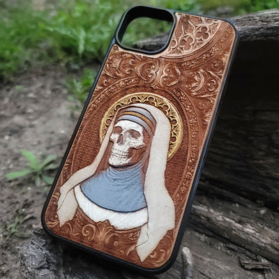 Gothic skeleton nun halo case Galaxy S iPhone wood gift