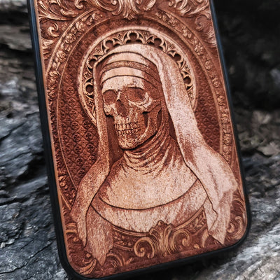 Laser engraved skull nun wood case iPhone  Galaxy