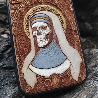 Painted skeleton nun phone case wood engraved Galaxy S