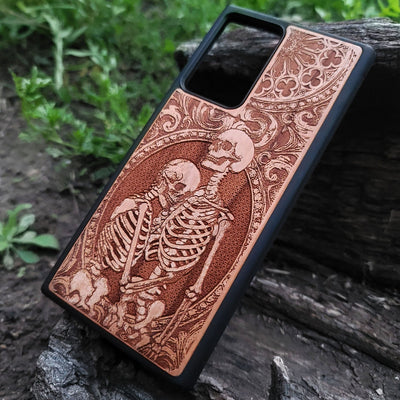 Skeleton lovers engraved wood phone case Galaxy S