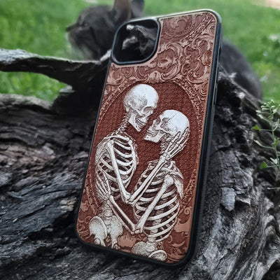Gothic love skeleton couple wood case Galaxy S iPhone