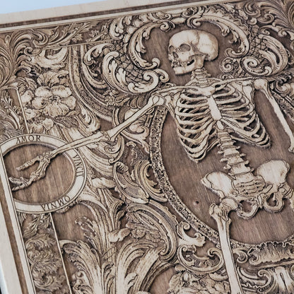 Halloween-themed skull couple artwork with customizable engraving.