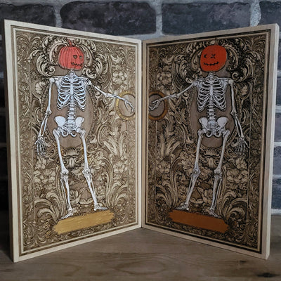 Halloween - Till Death Do Us Part - Medium Painted – gothic art, engraved wood, dark fantasy, skeleton design, artisan crafted