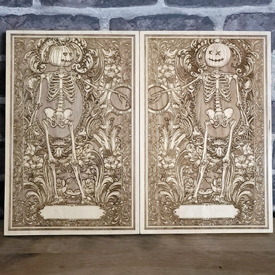 Halloween - Till Death Do Us Part - Medium – gothic art, engraved wood, dark fantasy, skeleton design, artisan crafted