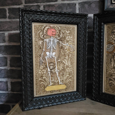 Gothic engraved wood art – gothic art, engraved wood, dark fantasy, skeleton design, artisan crafted