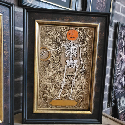 Gothic engraved wood art – gothic art, engraved wood, dark fantasy, skeleton design, artisan crafted