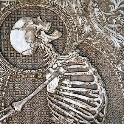 Handmade wooden skeleton art - dark gothic home decor gift idea