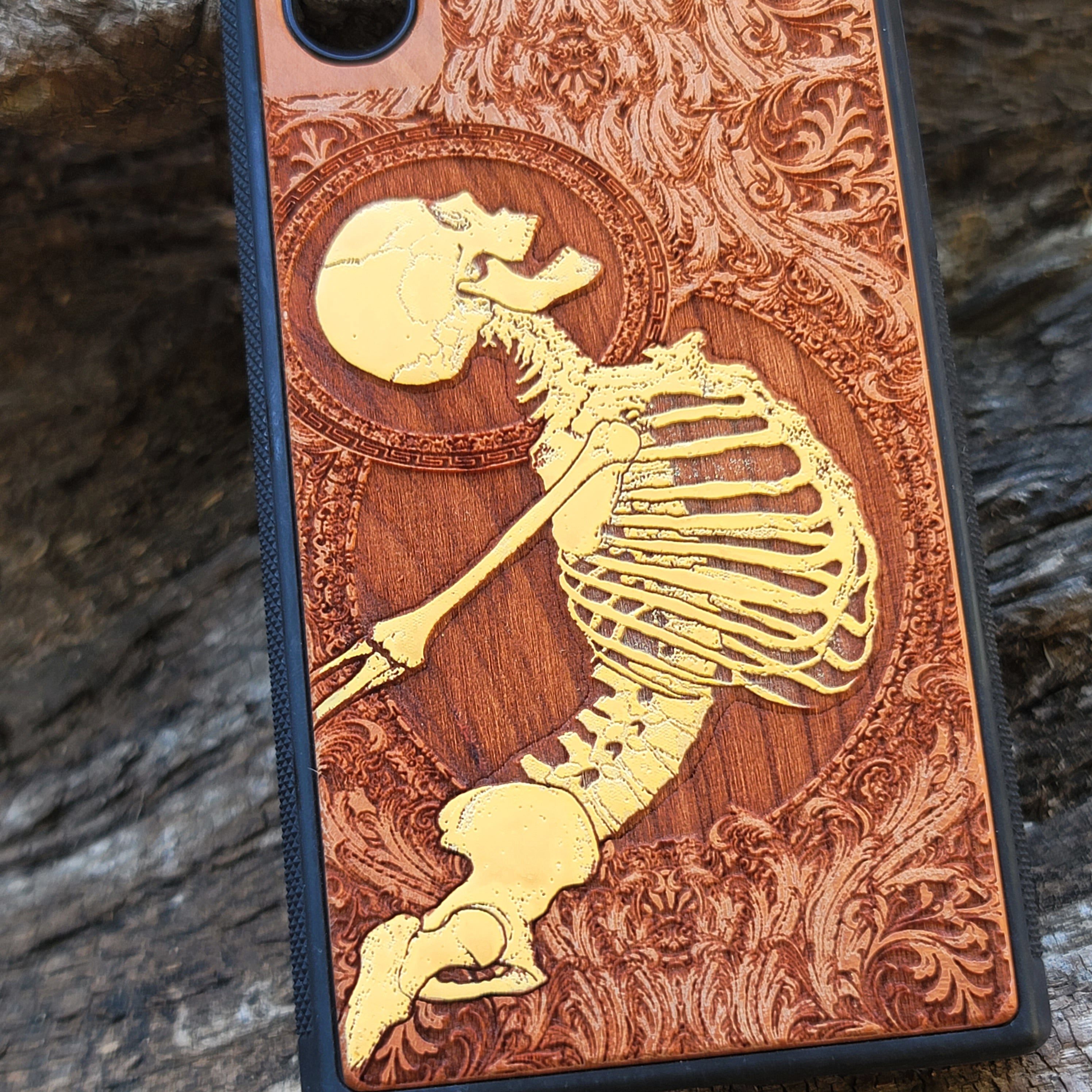 iPhone & Samsung Galaxy Wood Phone Case - Skeleton "Stumble" Hand Painted