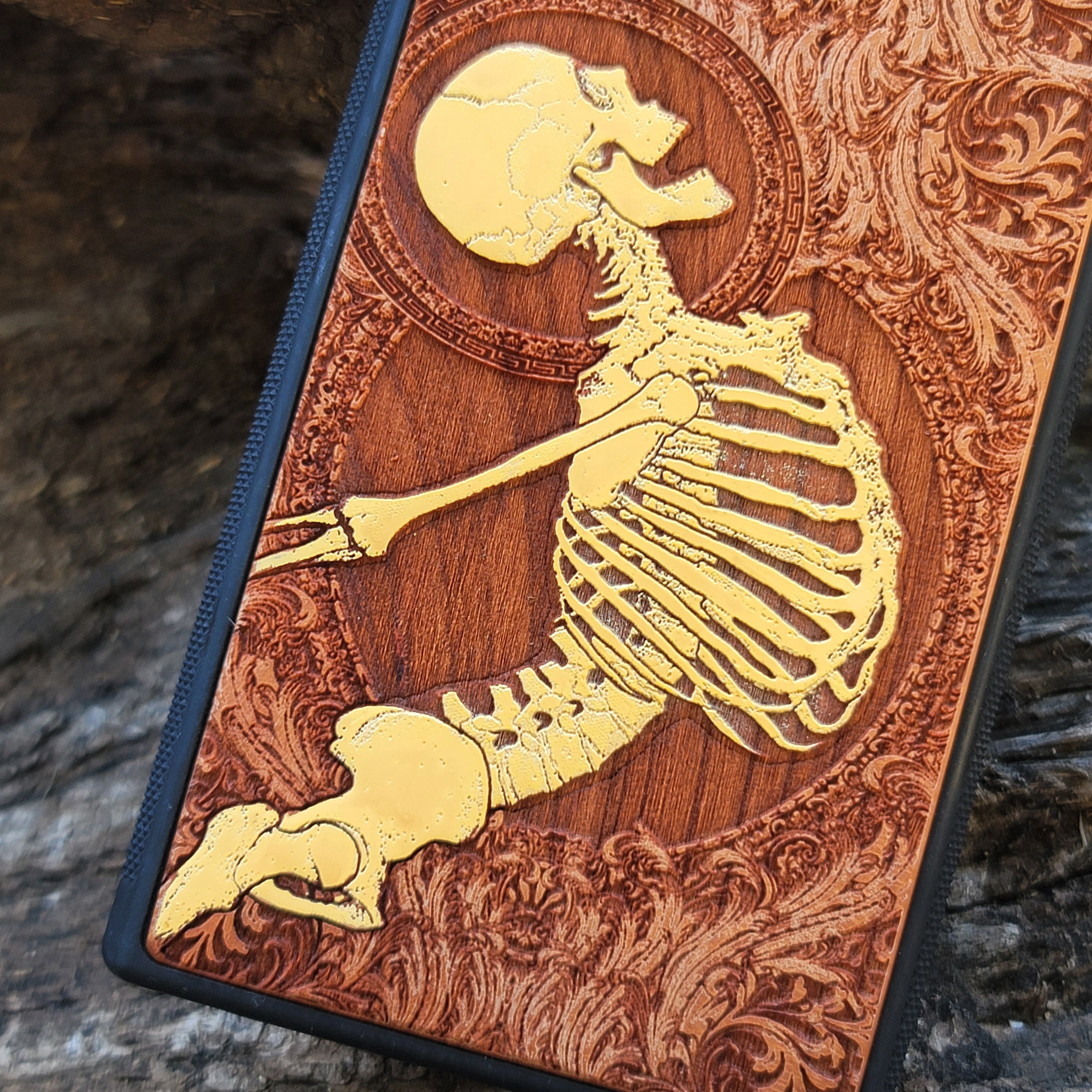 iPhone & Samsung Galaxy Wood Phone Case - Skeleton "Stumble" Hand Painted