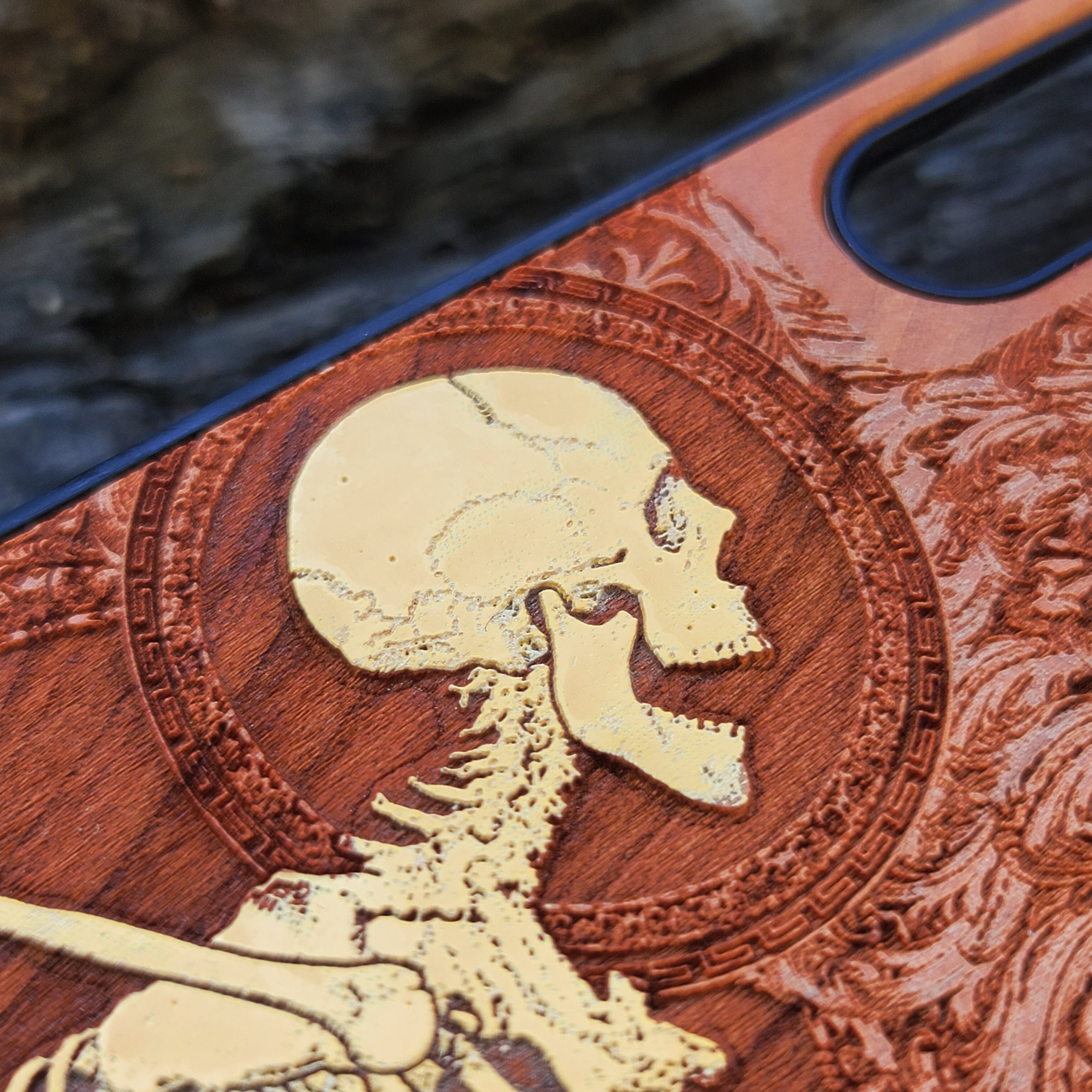 iPhone & Samsung Galaxy Wood Phone Case - Skeleton "Stumble" Hand Painted