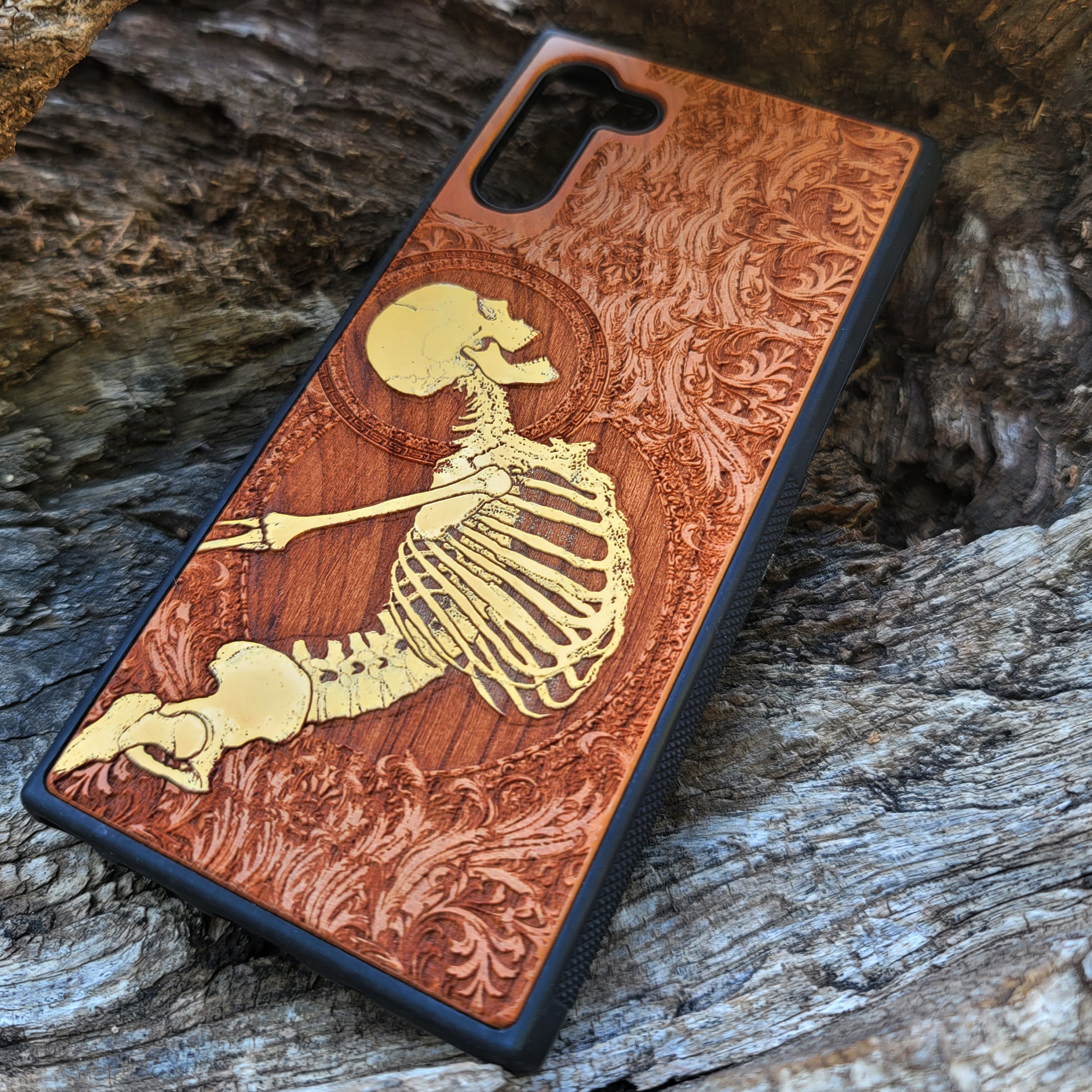 iPhone & Samsung Galaxy Wood Phone Case - Skeleton "Stumble" Hand Painted