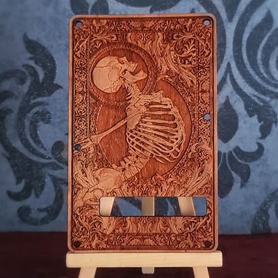 Skeleton engraved cherry wood tremolo cover for Strato style electric guitar