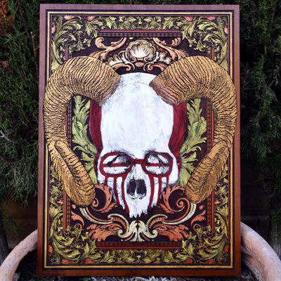 Engraved cedar wood skull artwork, perfect 10th or 20th anniversary gift.