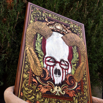 Handcrafted gothic skull wood art, a bold gift for men who love dark decor.