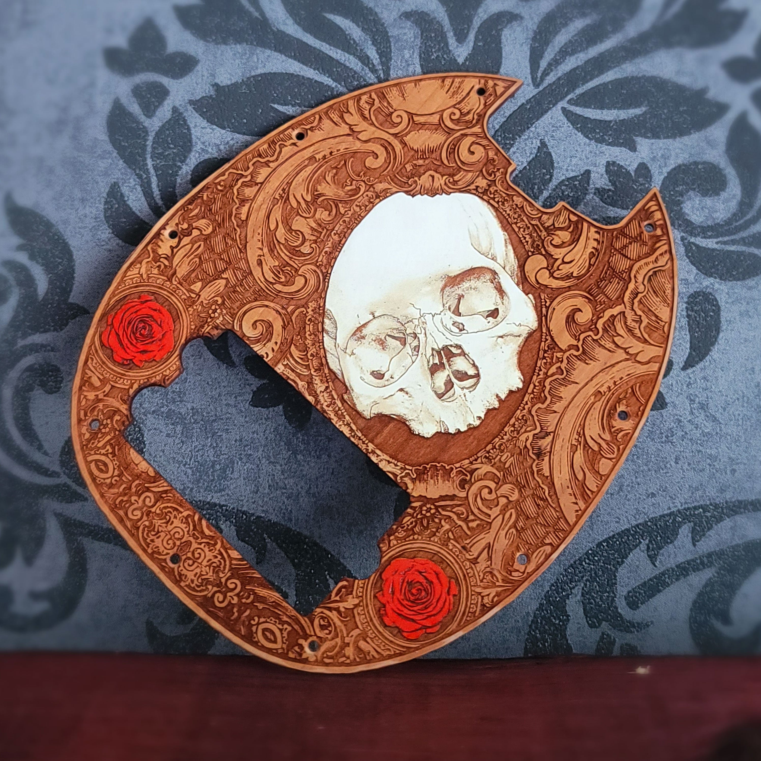 Skull and roses Ernie Ball Music Man HH pickguard made for Sterling By Music Man Bass Guitar