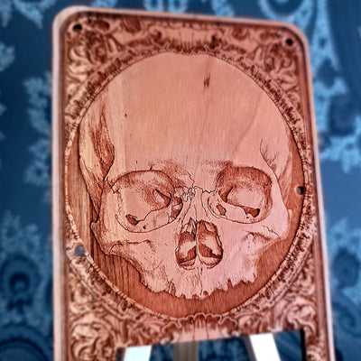 skull tremolo guitar wood laser engraved  