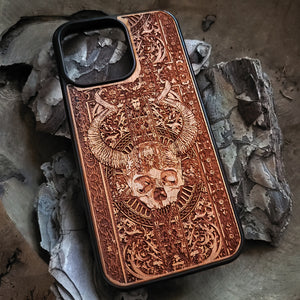iPhone & Samsung Galaxy Wood Phone Case - Skull Artwork "Cross Skull II"