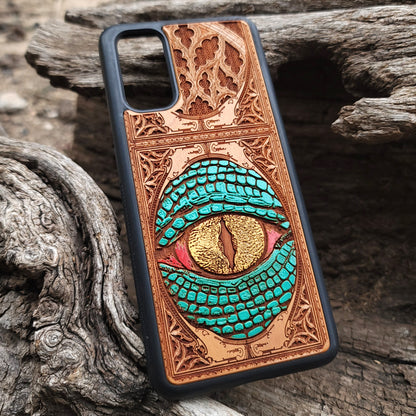 iPhone & Samsung Galaxy Wood Phone Case - Snake Eye Green Reptilian