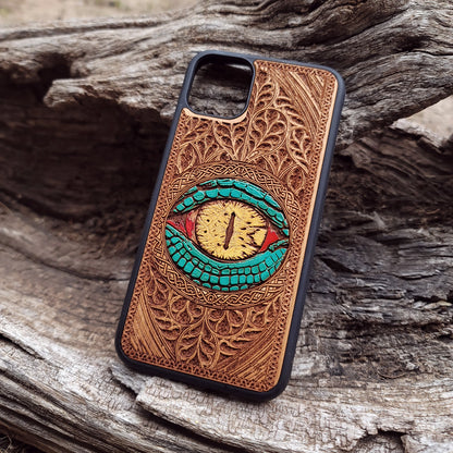 iPhone & Samsung Galaxy Wood Phone Case -   Snake Eye Gothic Pattern