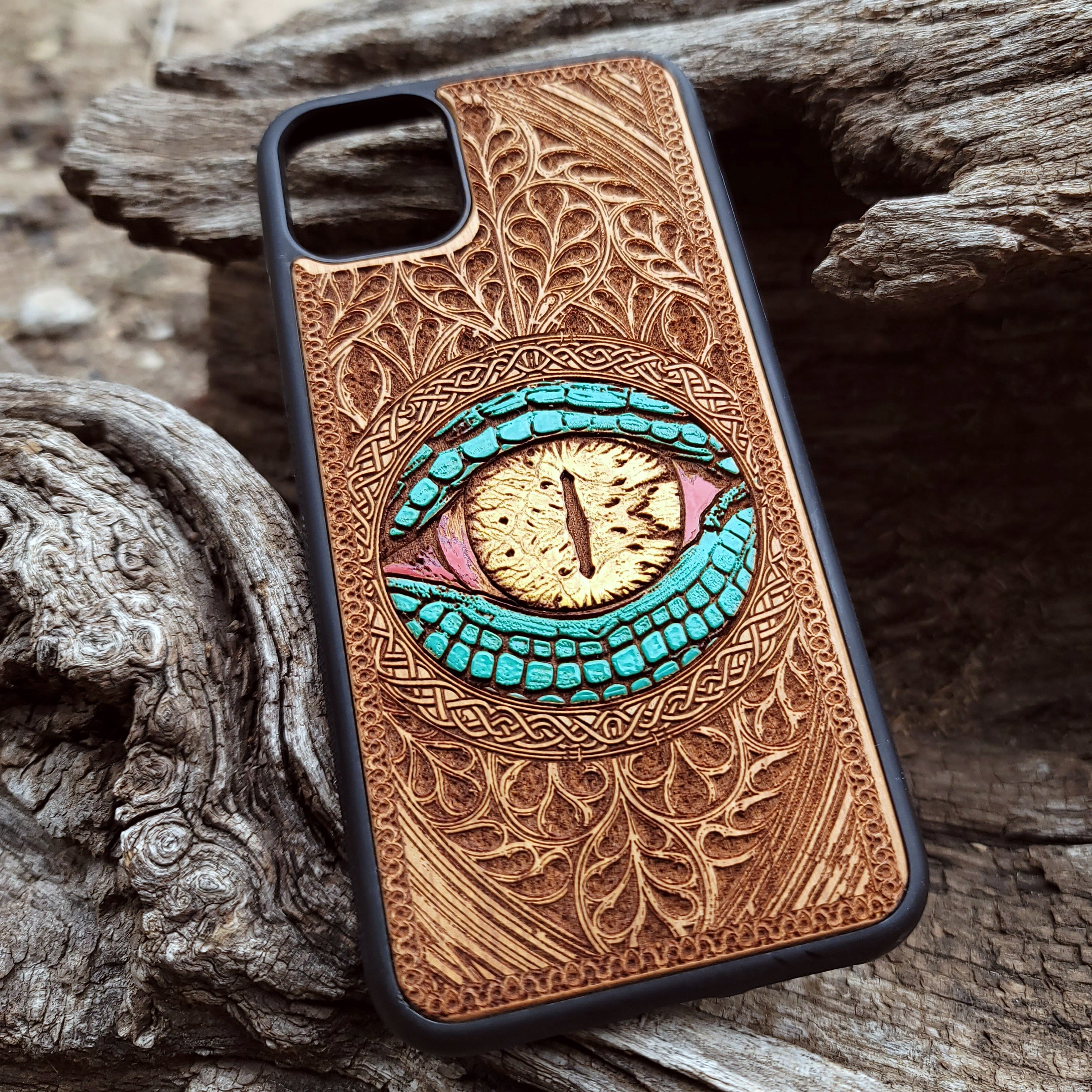 iPhone & Samsung Galaxy Wood Phone Case -   Snake Eye Gothic Pattern