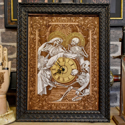 Hand-painted cedar wood gothic clock with laser-engraved Souls artwork. Perfect gothic wedding & anniversary gift for fantasy lovers & collectors.