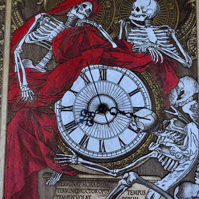 Gothic engraved wood art – gothic art, engraved wood, dark fantasy, skeleton design, artisan crafted