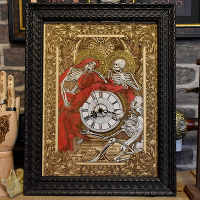 Hand-painted maple wood clock with laser-engraved Souls artwork. Unique anniversary & wedding gift for gothic art lovers.