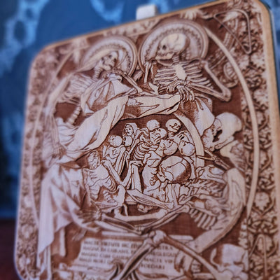 skeletons memento mori wireless charger wood laser engraved