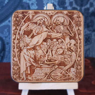 skeletons memento mori wireless charger wood laser engraved