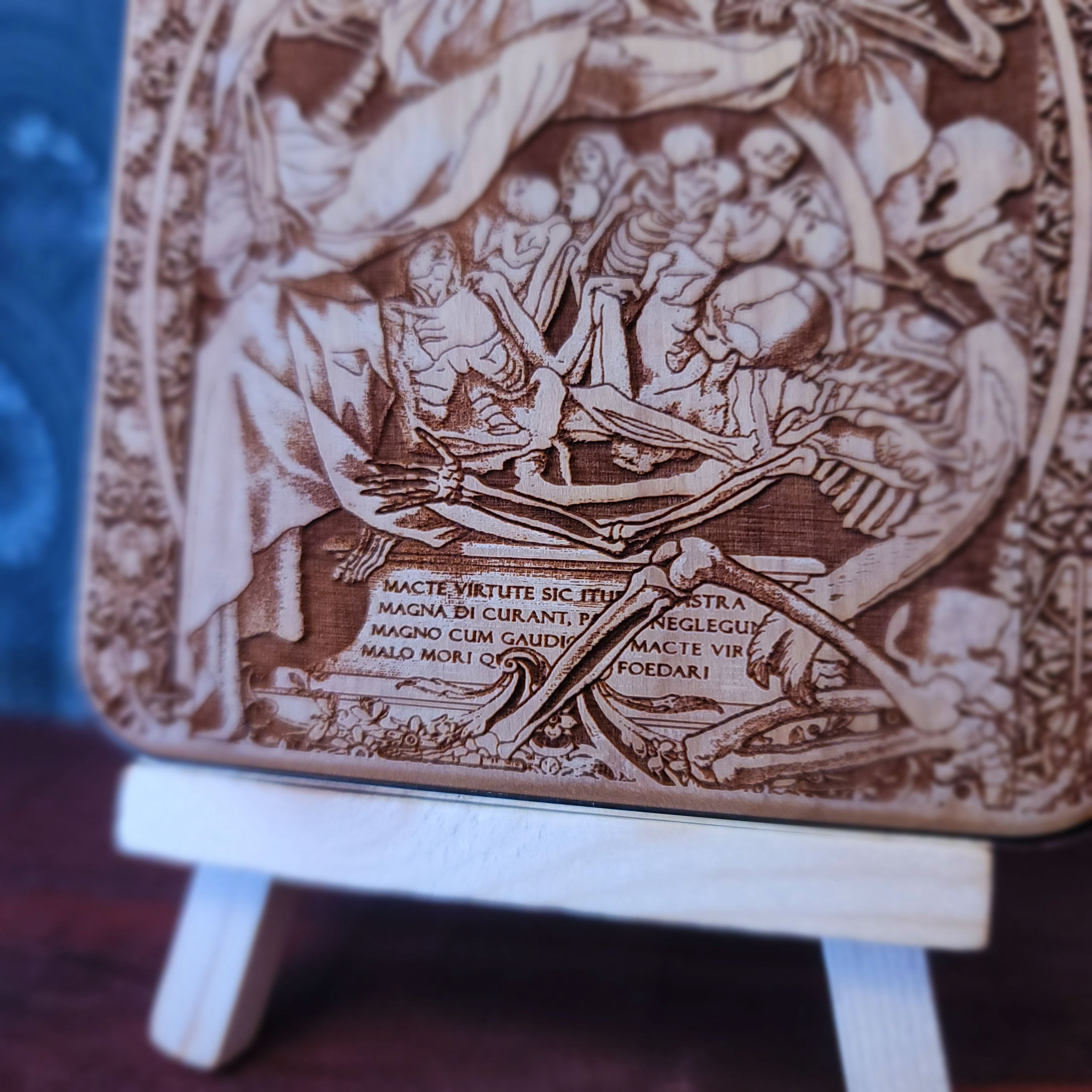 skeletons memento mori wireless charger wood laser engraved