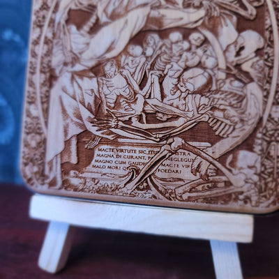skeletons memento mori wireless charger wood laser engraved