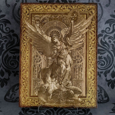St. Michael the Archangel wood wall art, laser engraved on maple wood